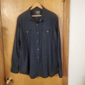 Skully Pinstripe Snap Up Long Sleeve Western Short Womens XL Black